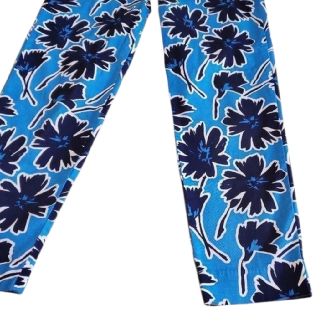 J. Crew Floral Print Stretch‎ Cropped Pants Blue Black Casual Career Trousers 2 - Picture 6 of 11